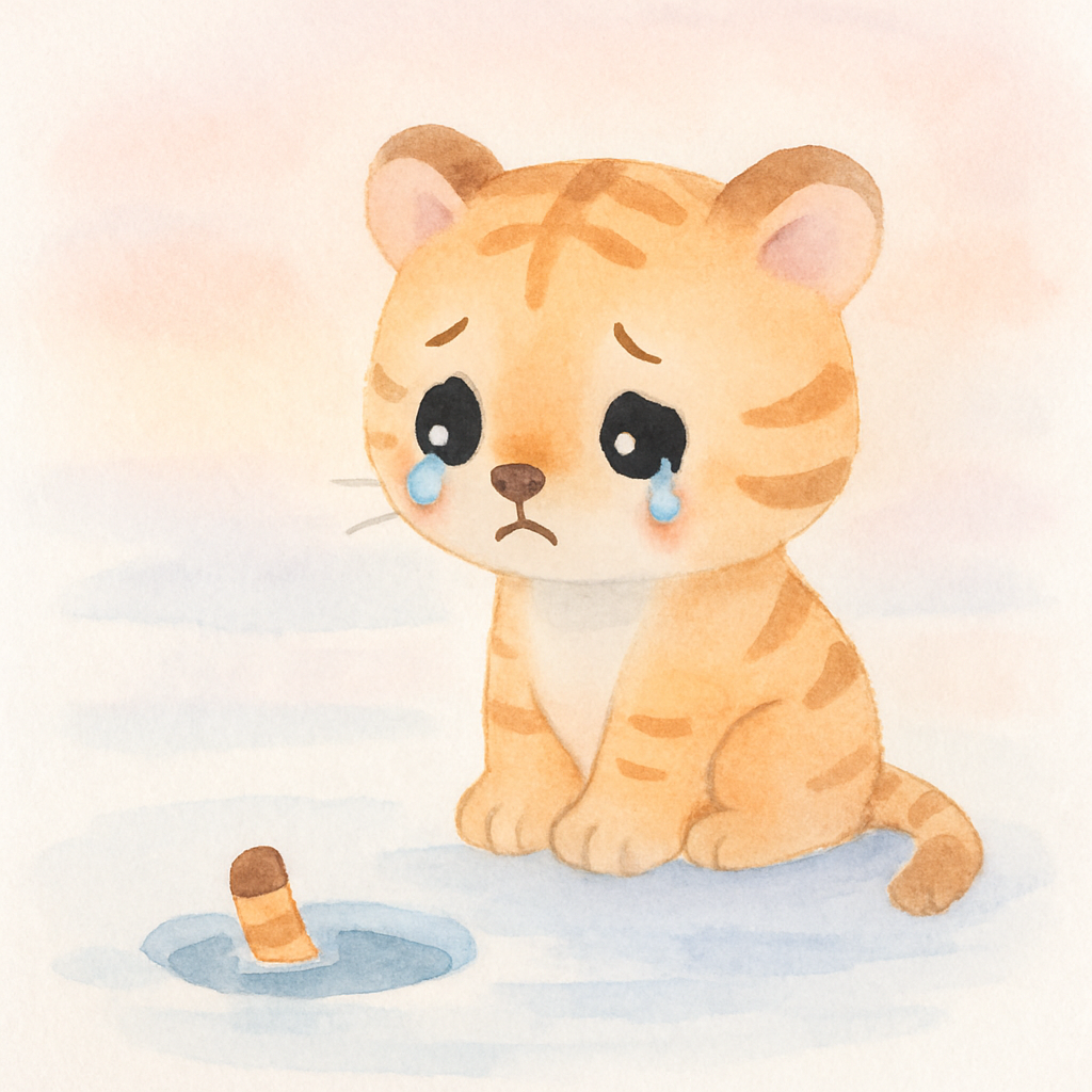 호랑이가 힘껏 당겨 꼬리가 짧아진 채로 빠진 장면